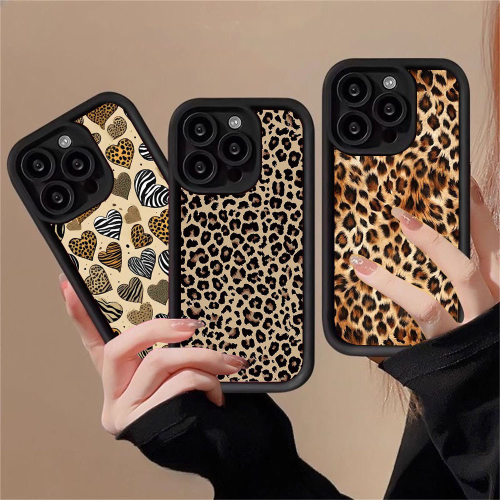 BQ-58 Leopard print Silicone Casing untuk iPhone 13 14 15 11 12 Pro Max