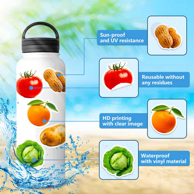 

￥ 50Pcs Vivid Fruit & Vegetables(Grape Cherry Carrot Broccoli) Pack, Waterproof Vinyl Stickers Fo