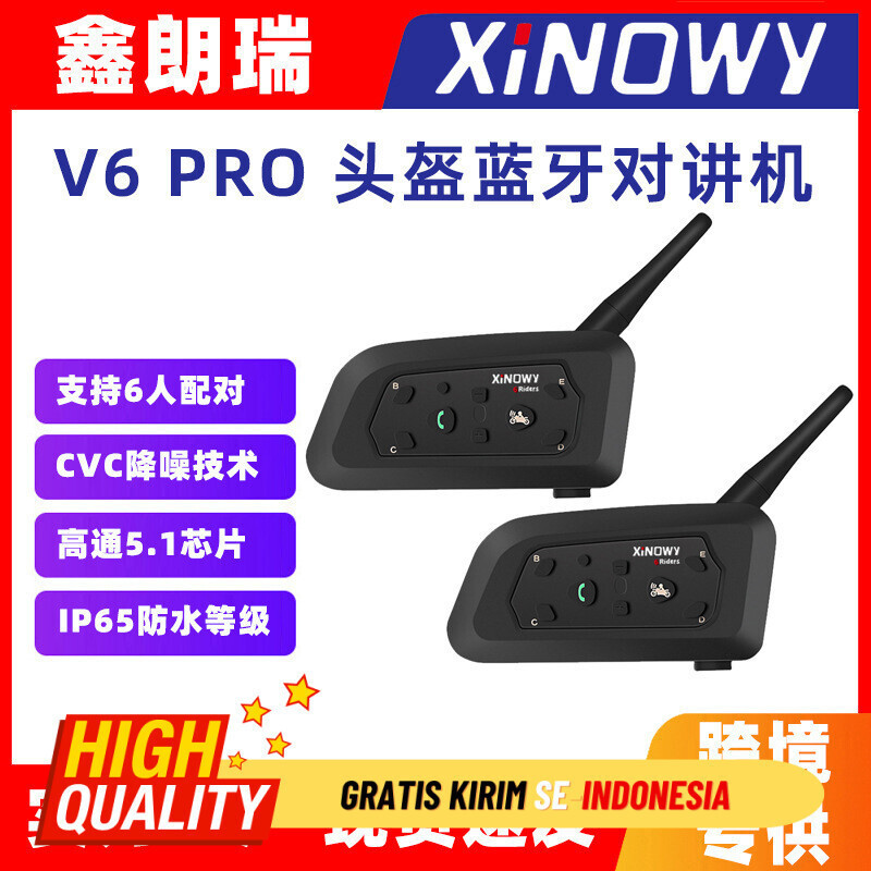 XiNOWy/Teleheer V6 PRO Motorcycle Helmet Bluetooth Earphones Full Duplex Interphone