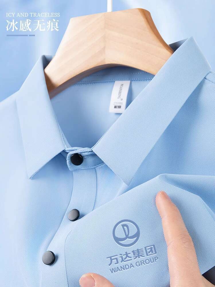 Pakaian polo sutra es, karyawan perusahaan penjualan toko 4S mobil, baju lengan pendek lapel