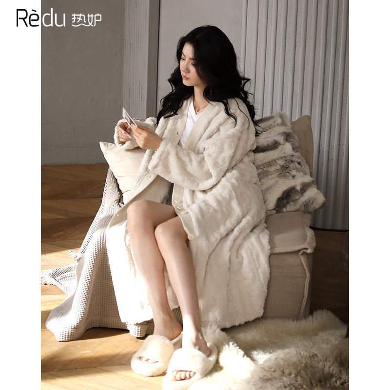 baju tidur piyama  Piyama cemburu wanita di gugur musim dingin, piyama pelvet karang, panjang, plush