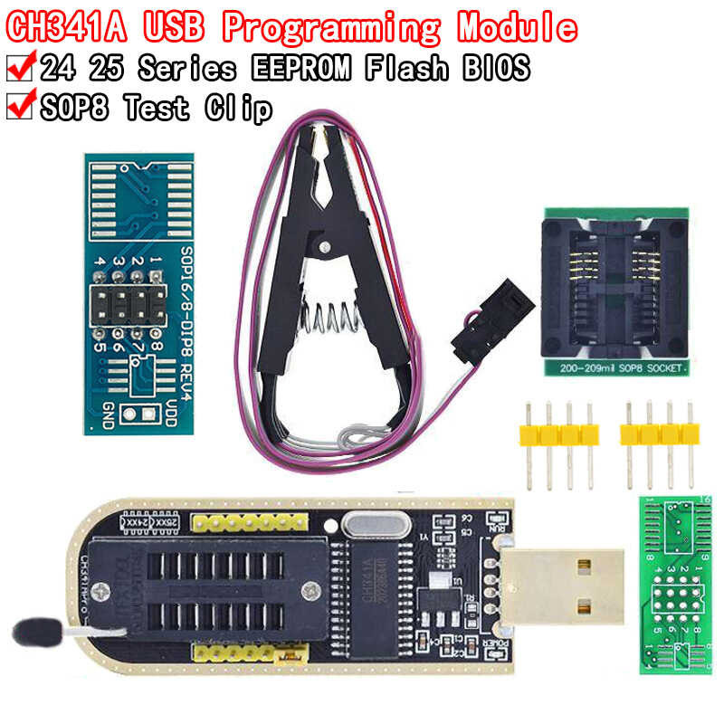 24 CH341A XTW100 25 Series Flash BIOS CH341 USB Programmer Module + SOIC8 SOP8 Test Clip For EE