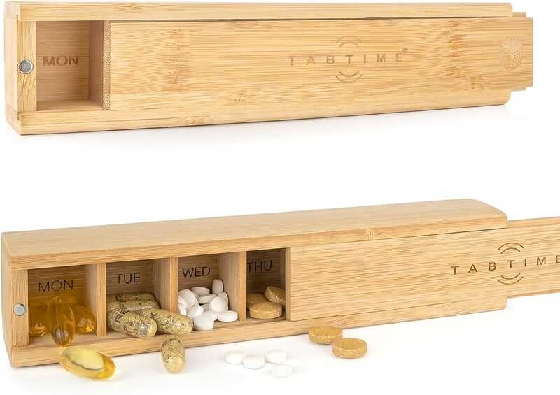 

TabTime 1 Bamboo Weekly Pill 7 Day Tablet Organizer, Perfect as a Vitamin or Supplement Organiz