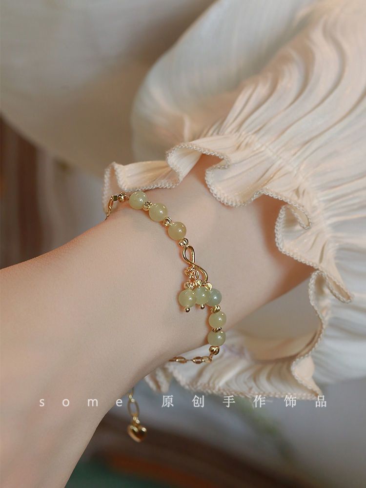 925 Sterling Silver Hetian Jade Bow Bracelet For Women Without Fading Permanent Washable Ins Niche D