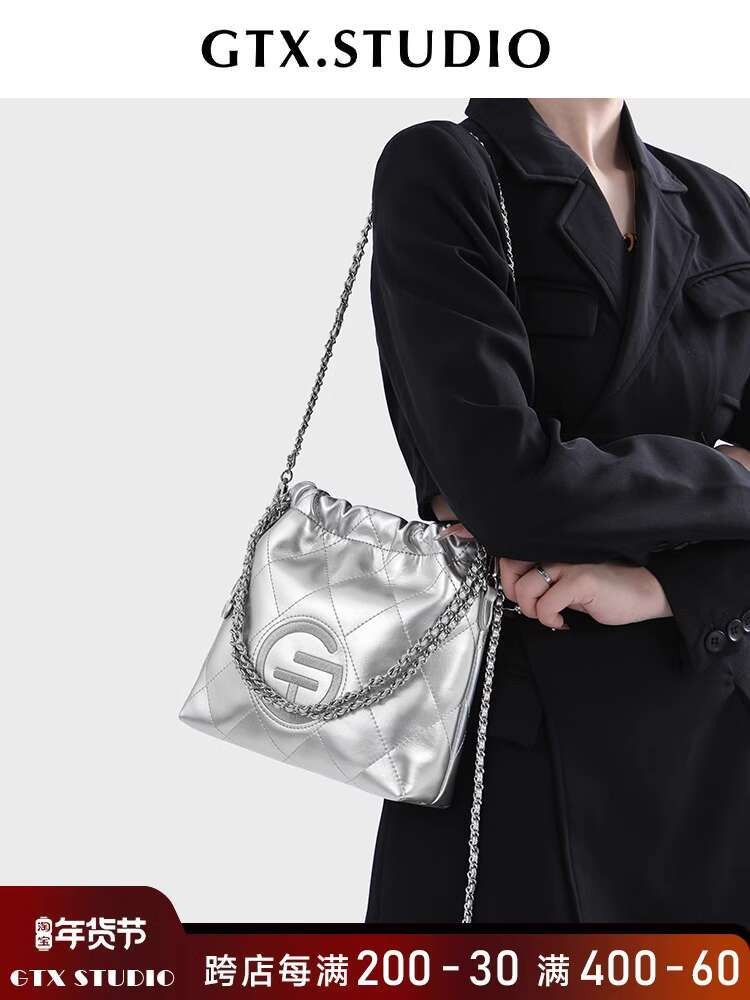 Tanita Xilingge Crossbody Soft Leather Silver Bucket Bag