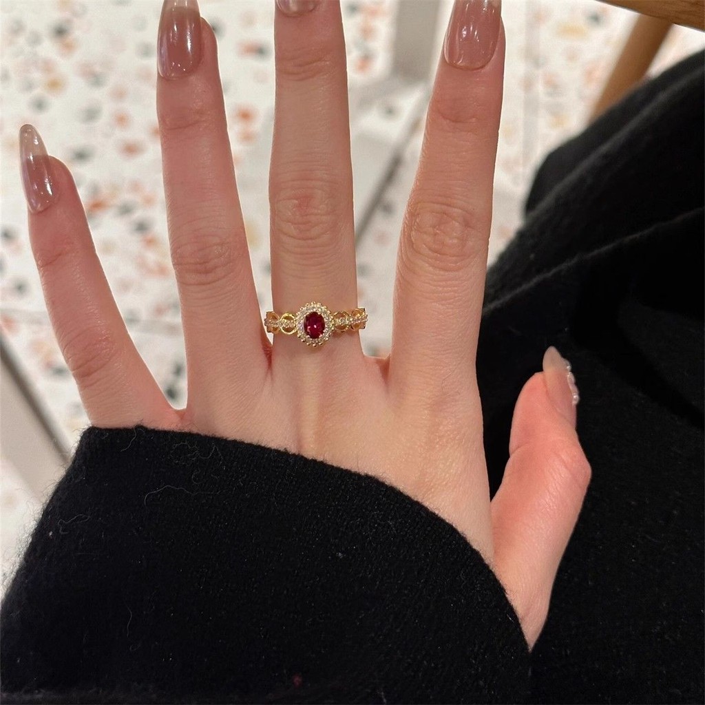 New Style Of Medieval Pigeon Egg Blood Red Zircon Lace Ring For Women Ins925 Sterling Silver Light L