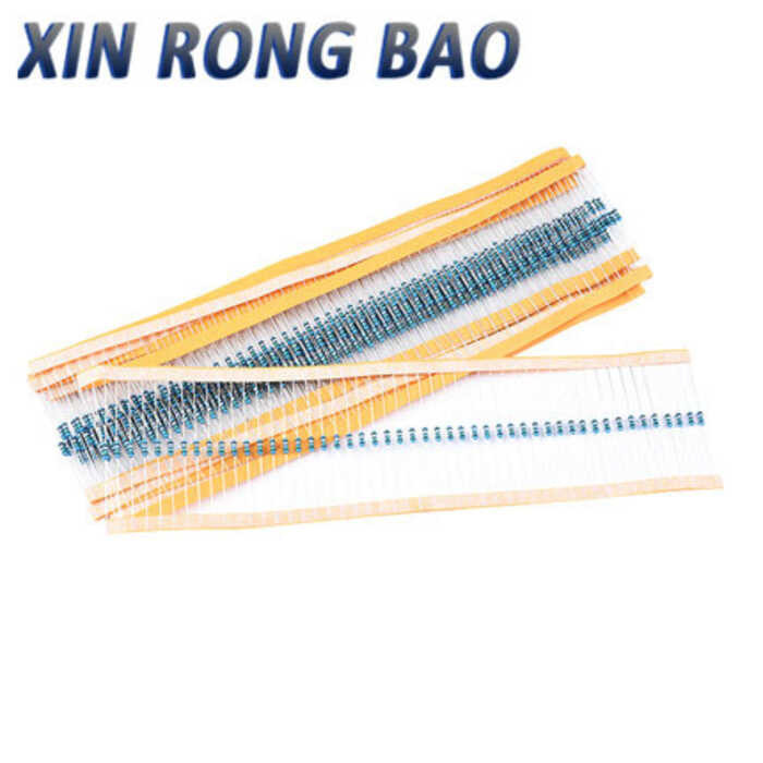 Metal 100PCS 1/4W Film 1% Five-color Ring Power Resistor 0.1~1M 2 4.7 10R 100 220 360 470 1K 2.