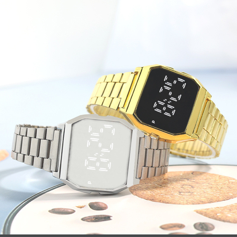 Leji baja strip LED elektronik persegi fashion murid laki-laki dan perempuan jam sentuhan