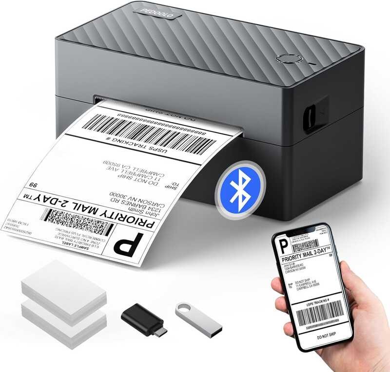 

PEDOOLO 1 Bluetooth Label Printer, 4x6 Thermal Printer for Shipping Packages, Compatible with A