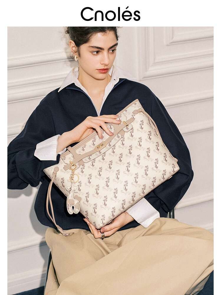 Cnoles Koume 2025 baru wanita klasik bunga lama besar kapasitas kantor bahu tas tote