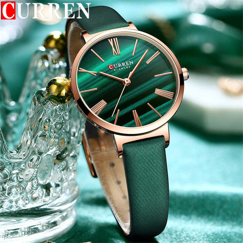 CURREN Women Watch Top Brand Gold Female Waterproof Clock Mesh Genuine Leather Bracelet Fashion