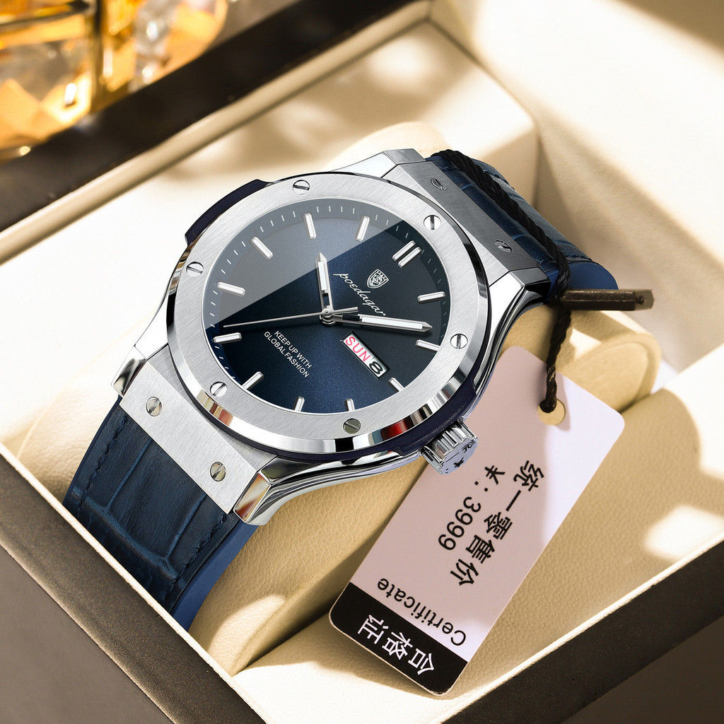 Jam tangan pria merk Swiss anti-air cahaya mewah jam baru quartz siaran langsung