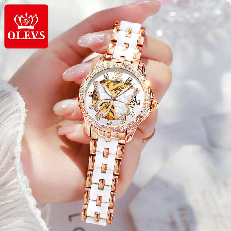 Real OLEVS Automatic Mechanical Watch for Women Skeleton Switzerland