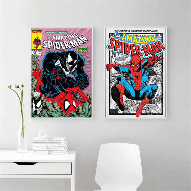 ￥ MINISO - Spiderman Film Poster Superhero Canvas Lukisan Cetak Tembok Seni Untuk Tinggal Anak Ka