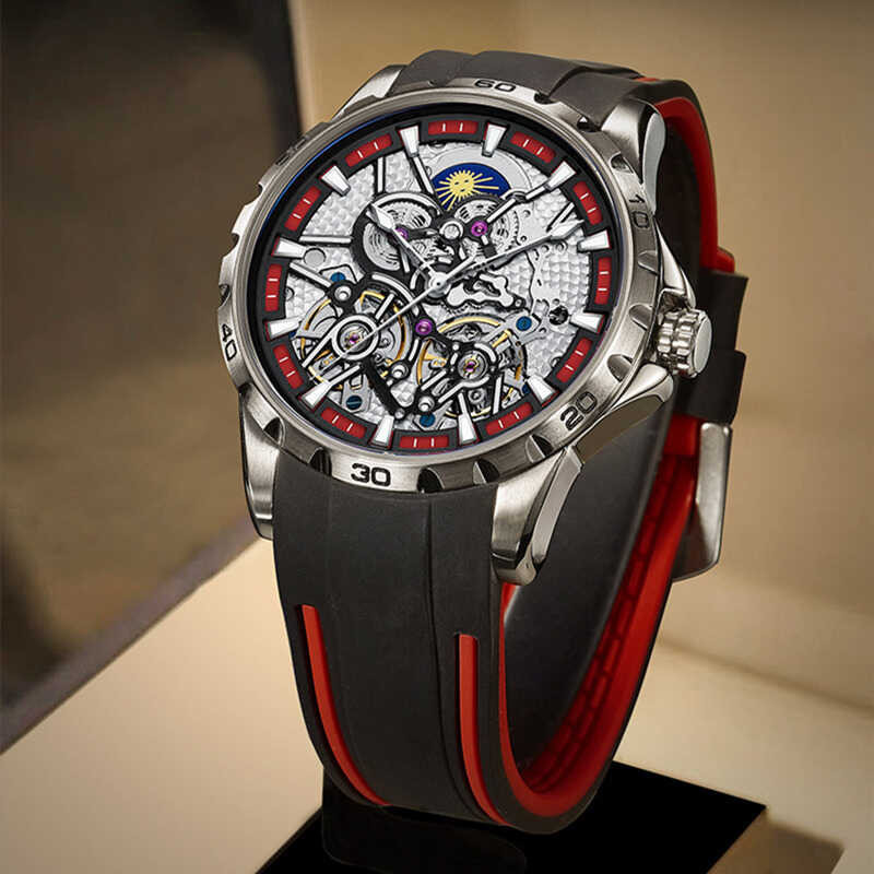 otomatis mekanik AILANG baru fase bulan kosong jam tangan laki-laki atas brand bersinar kulit t