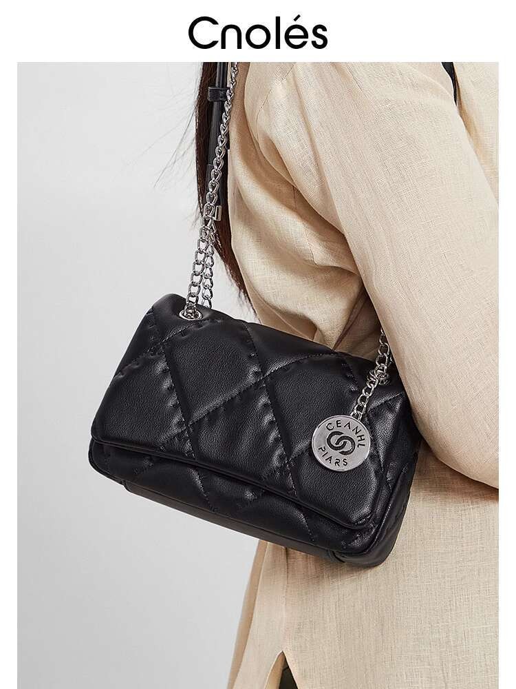 Cnoles Kou musim gugur baru tekstur tinggi berlian rantai kulit sapi tas bahu slanted baju