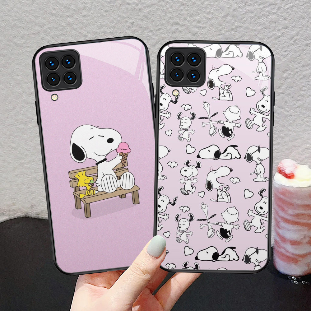 Kaca Mewah Casing untuk Samsung Galaxy A22 M32 M12 A12 5G Case J-13 Snoopy