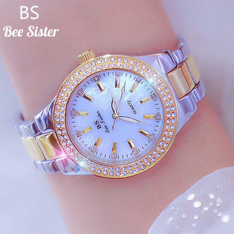 2024 Ladies Wrist Dress Gold Watch Kristal Diamond Watches Stainless Steel Sier Clock Wanita Mo es