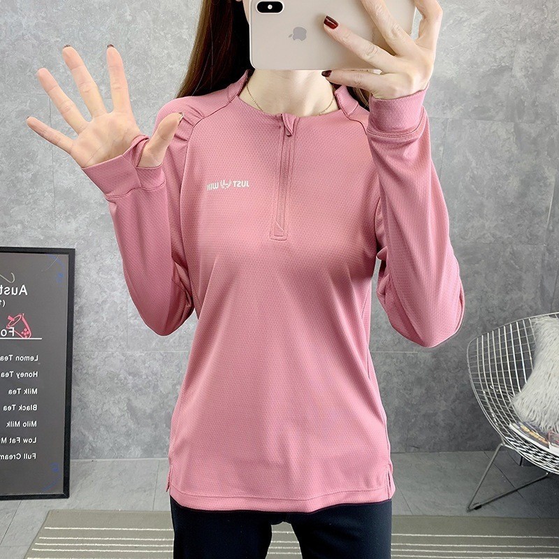 JD3380 di atas luar, lengan panjang wanita melepaskan perlengkapan berlari, kering cepat, kaos fitne