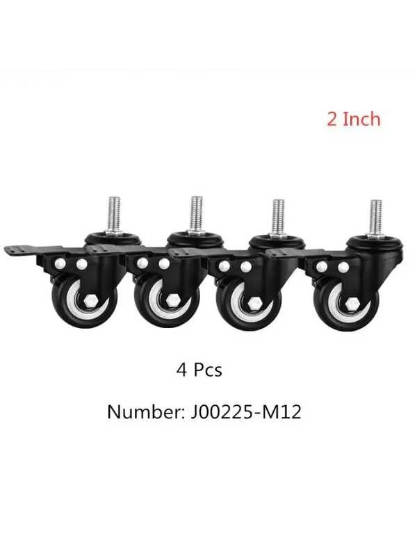 4 Pcs/Lot Casters 2 Inch M12 Screw Double Brake Gold Drill Wheel, Black Mute Universal Pulley,