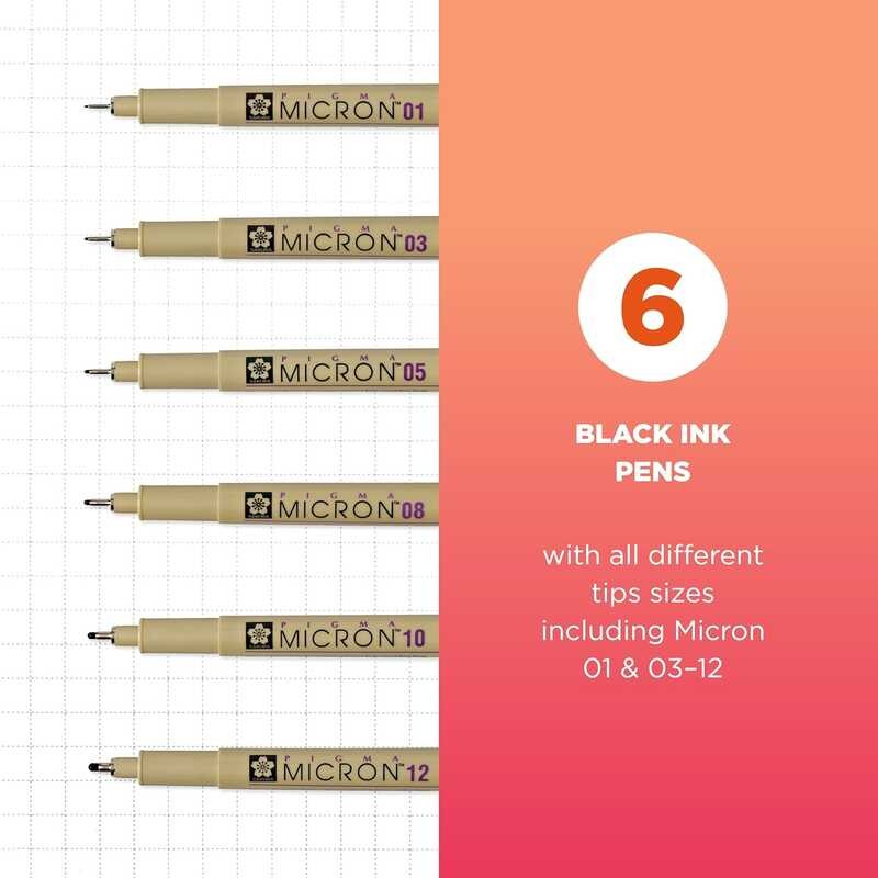 

Pigma A.B.C.D.E. SAKURA Micron Fine Line Pen Archive Black Ink Pen for Writing, Drawing, or Dia