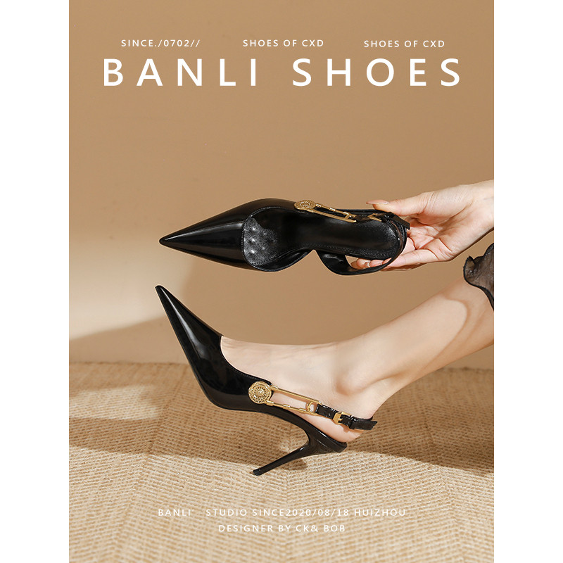 Banli hitam sepatu wanita halus kulit cat semi musim panas 2025 sandal mode bertemu tinggi yang inda