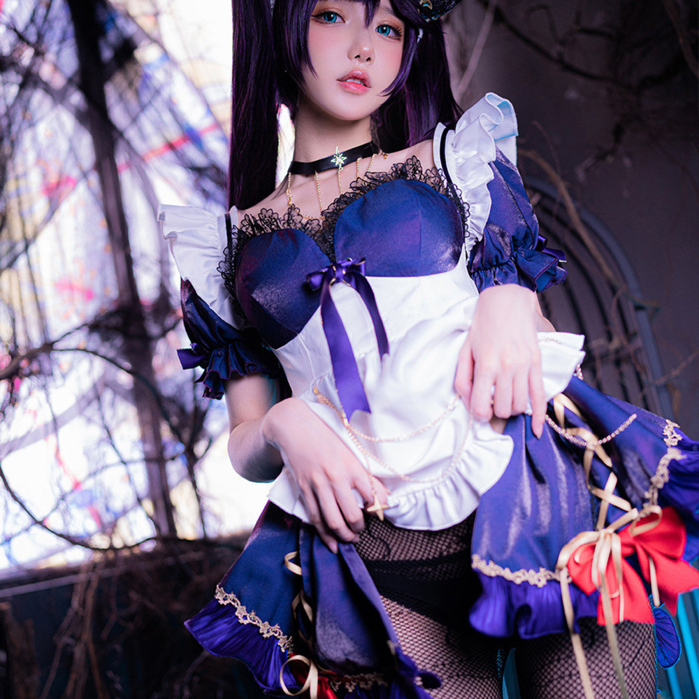 Uwowo Youwowo Genshin Impact Cosplay Mona cos maid dress sexy net socks Halloween girl