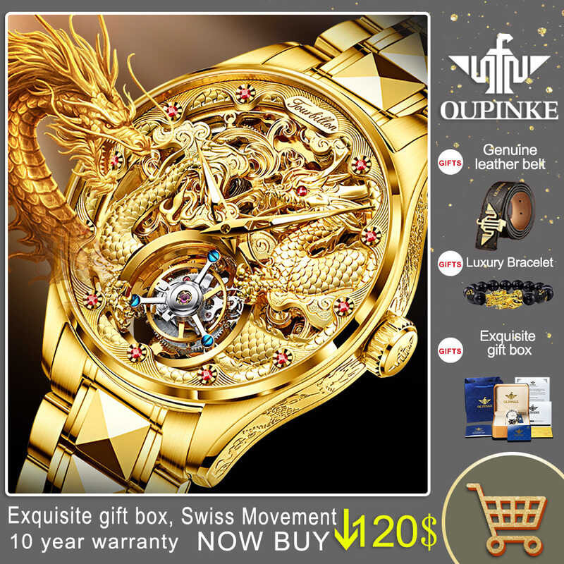 Top Tanda OUPINKE Men Mechanical Watch Automatic Movement Waterproof Sapphire Mirror Tourbillon