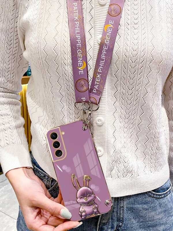 ￥ Untuk Samsung Galaxy S 21 22 23 Crossbody Lanyard Strap Case S21 S23 S20 Fe S22 Plus Ultra S21f
