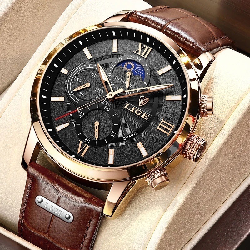 LIGE/LIGE 2021 New Quartz Multifunctional Time Code Waterproof Watch
