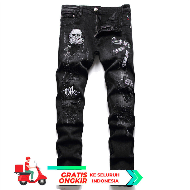 New 2022 Spring Punk Men's Jeans Embroidered Denim Pants Cone Mid Waist Casual 3176  Import