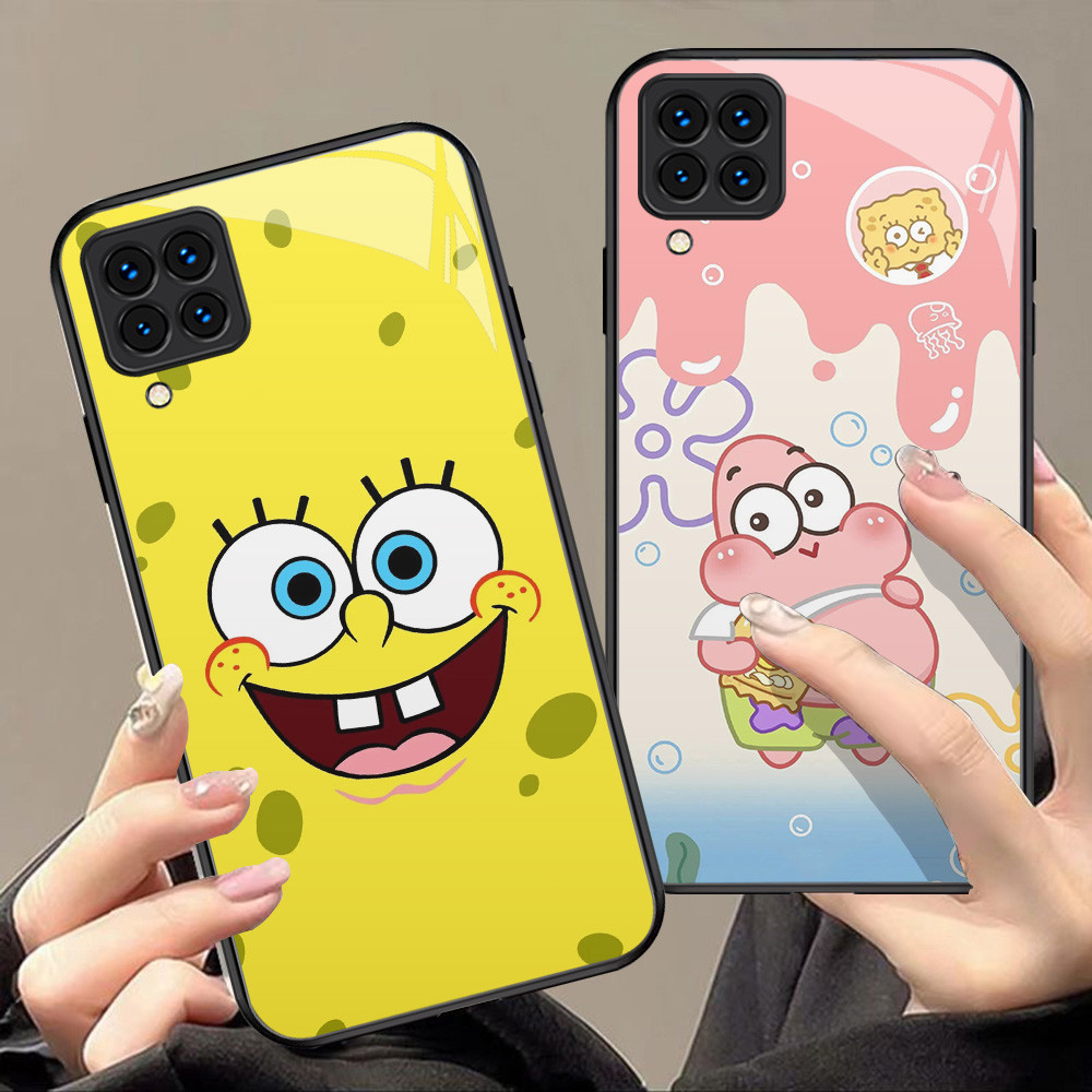Kaca Mewah Casing untuk Samsung Galaxy A22 M32 M12 A12 5G Case T-17 SpongeBob