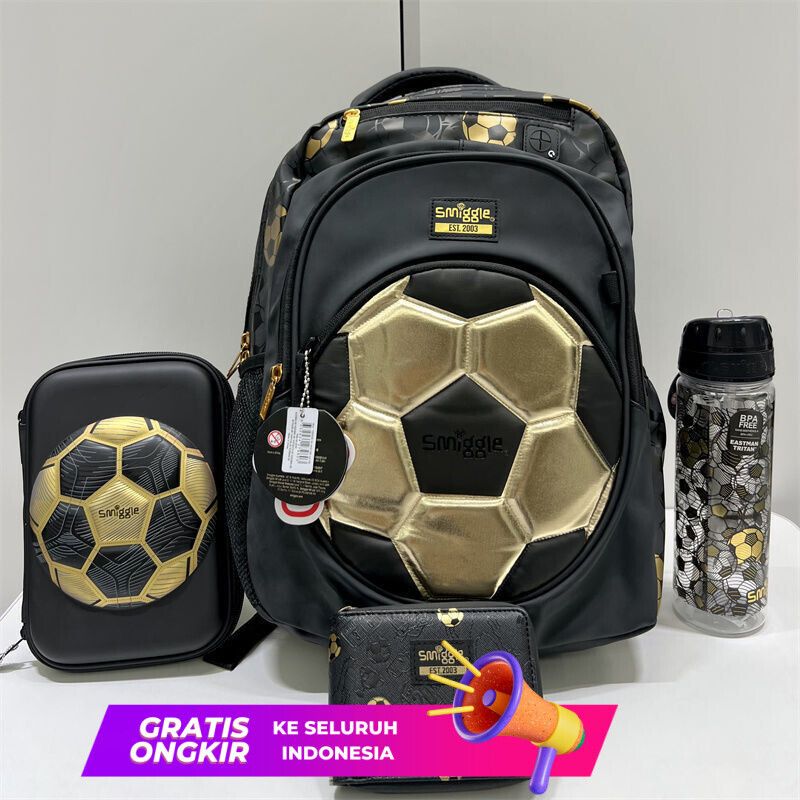 Tas Sekolah Anak  Australia Smiggle Gold Football School Bag Set Multi-functional Pen Box Short Wall
