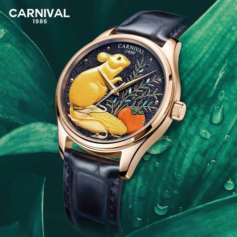 CARNIVAL Relogio Masculino Mechanical for Men Brand Rat 3D Automatic Wrist Watch Rose Gold Wate