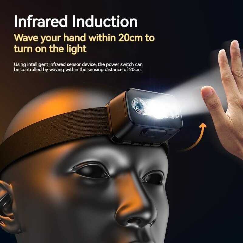 PHILIPS LED Headlamp Sensor Kepala Sepuluh Jenis Tipe-C Pencahaya Diisi Ulang Lampu Ikan Kempin