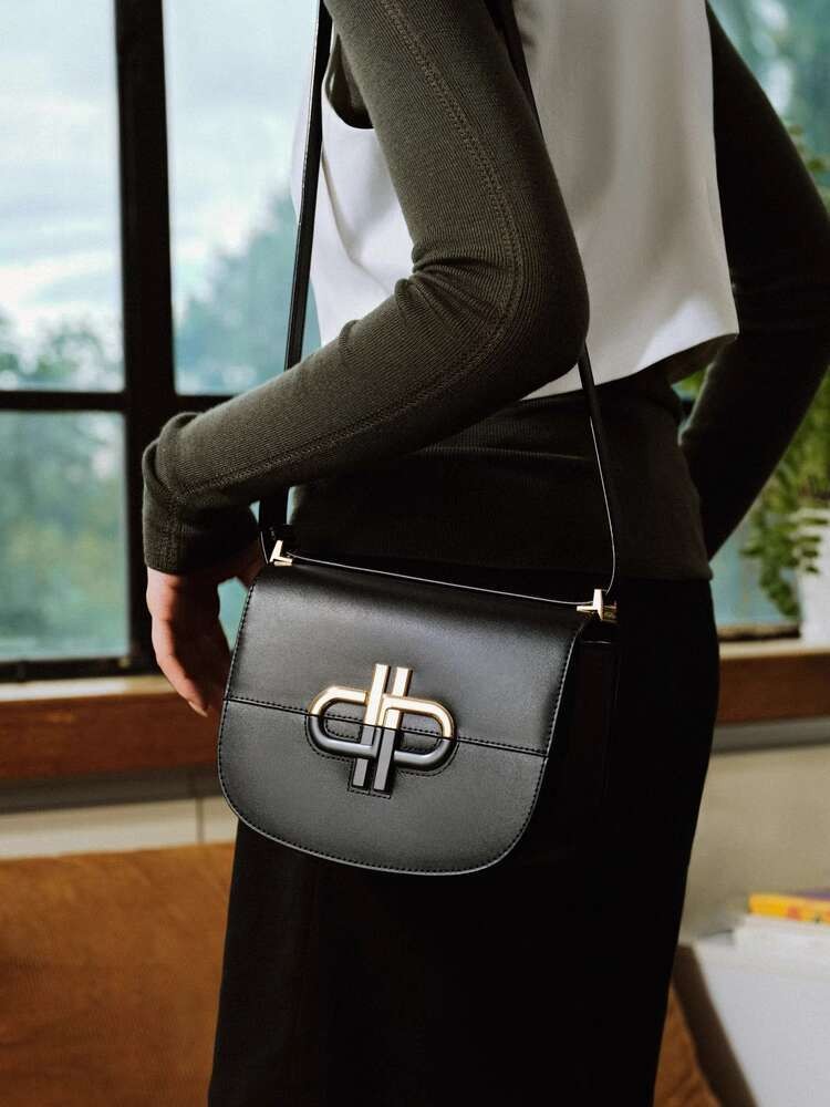 PEDRO sadel kulit sapi Ikon tas wanita magnetik buckle flip shoulder crossbody bag PW2-76610065