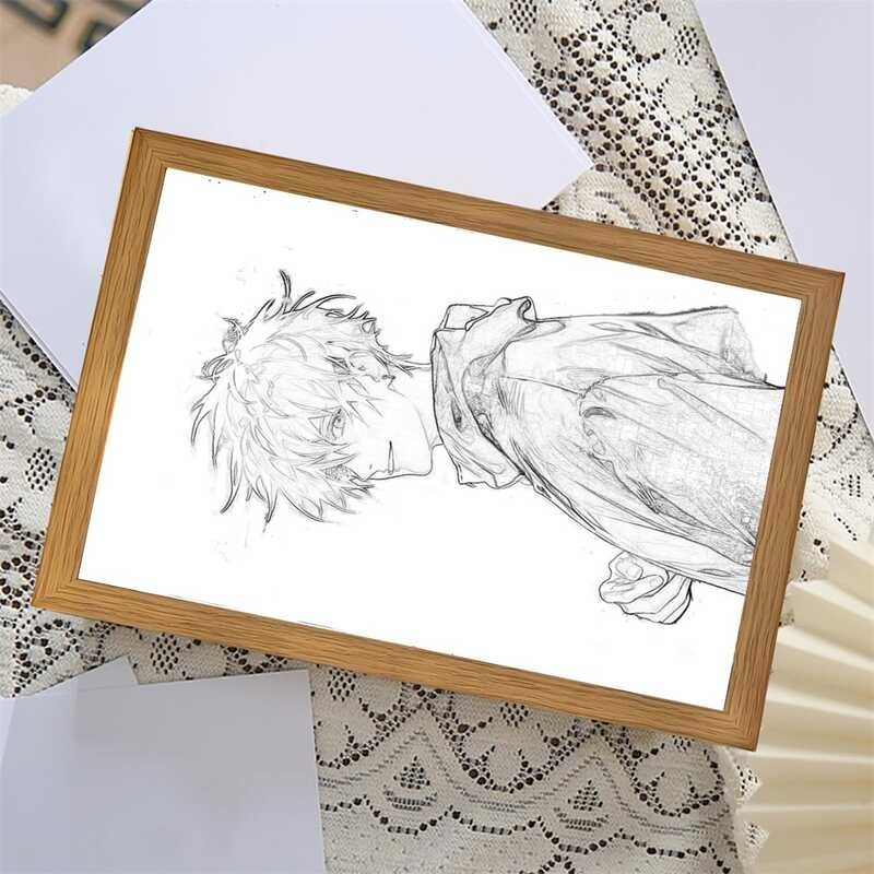 Anime Painting Picture Frame Jujuu Kaisen Led Night Light Moon Lamp Satoru Gojo Figure Bedroom