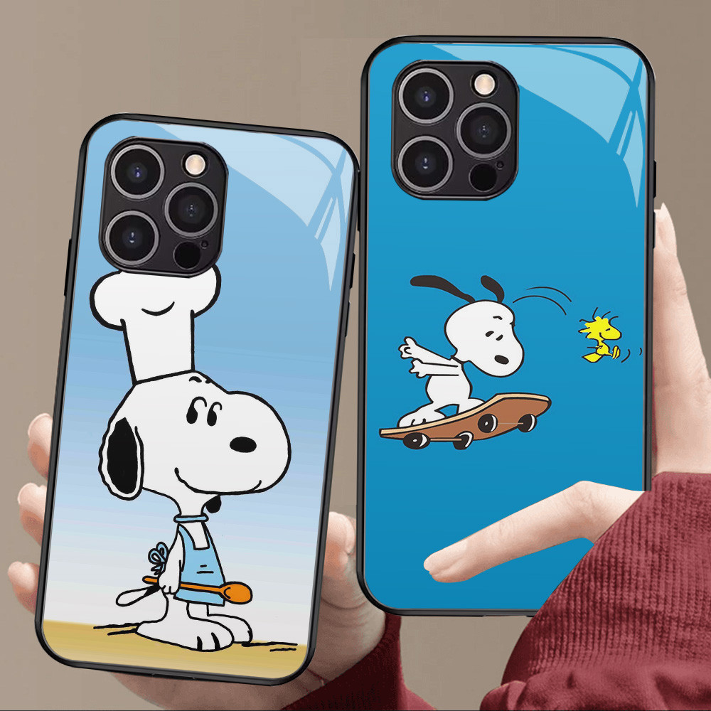 Kaca Mewah Casing untuk iPhone XS 12 Mini X XR 11 Pro Max Case J-13 Snoopy