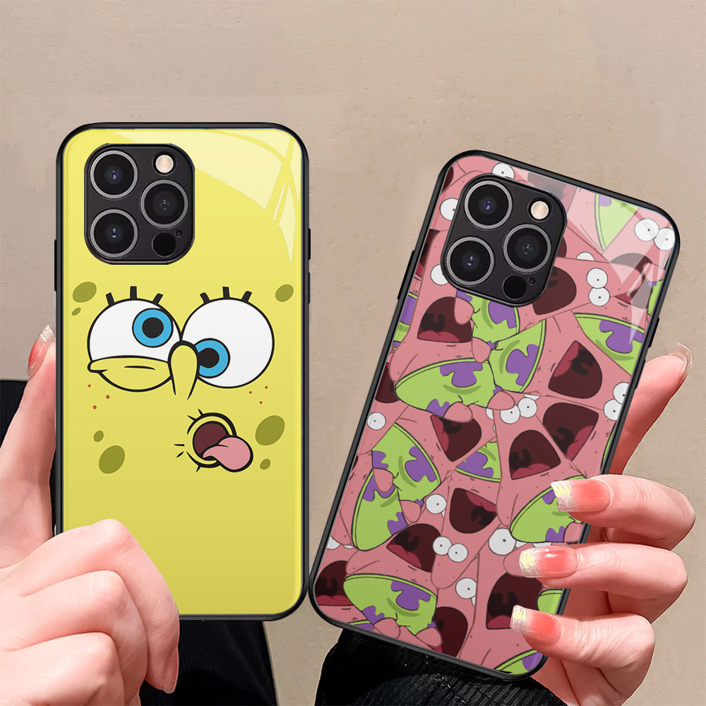 Kaca Mewah Casing untuk iPhone XS 12 Mini X XR 11 Pro Max Case J-53 SpongeBob