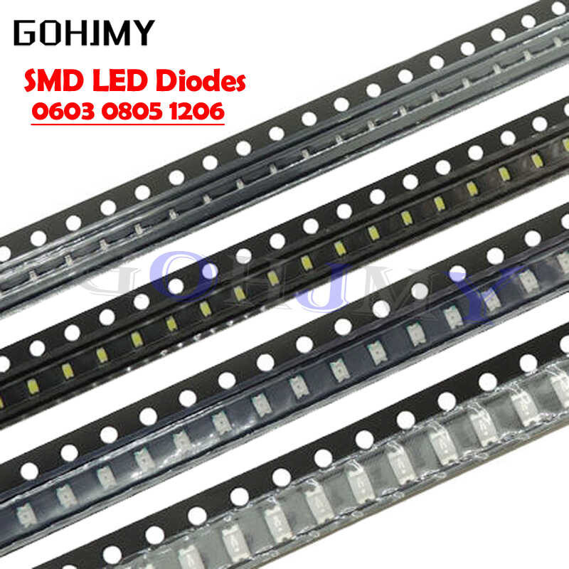 0603 100pcs 0402 0805 1206 1210 3528 5050 5730 smd led light emitting transparent red yellow wh