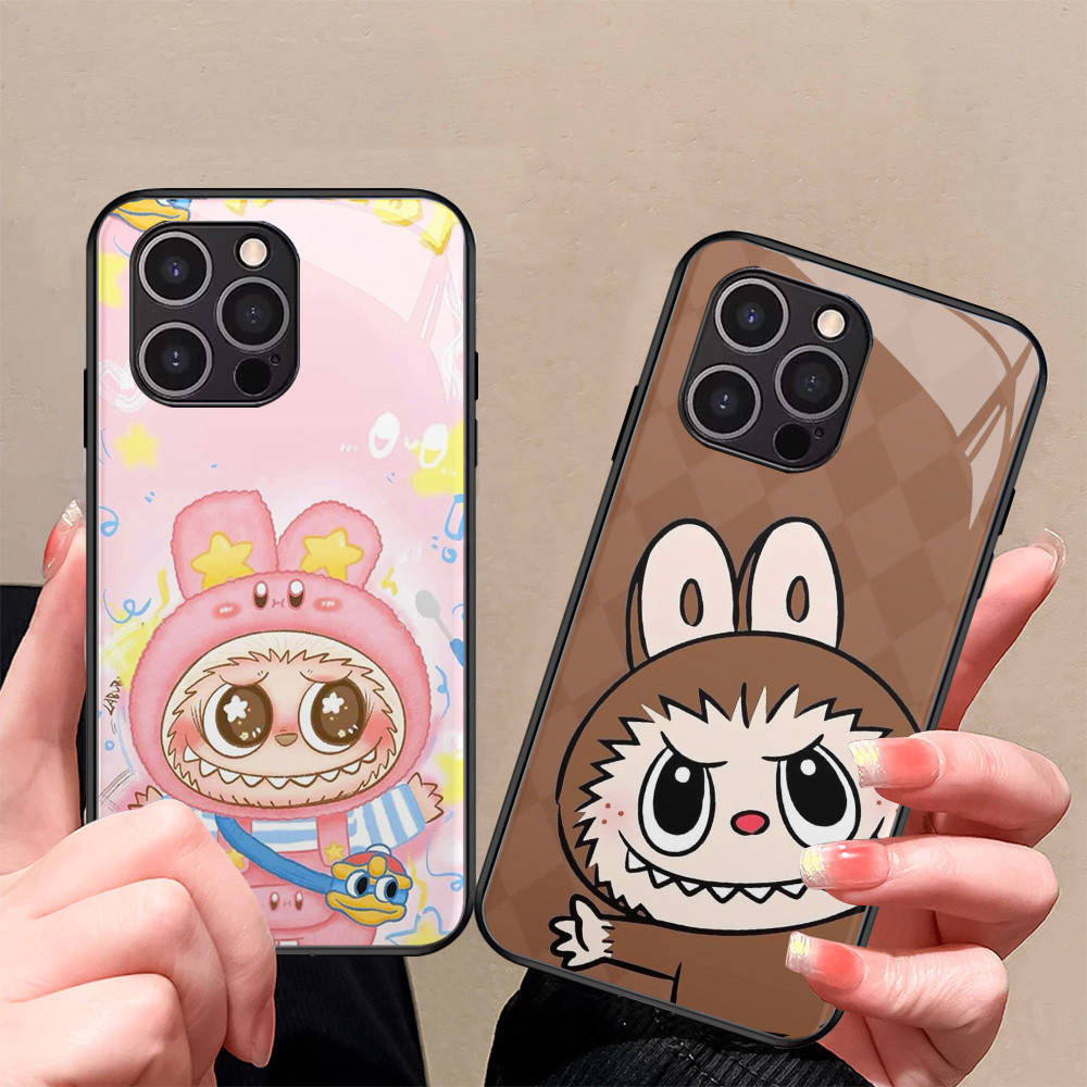 Kaca Mewah Casing untuk iPhone XS 12 Mini X XR 11 Pro Max Case J-7 Labubu