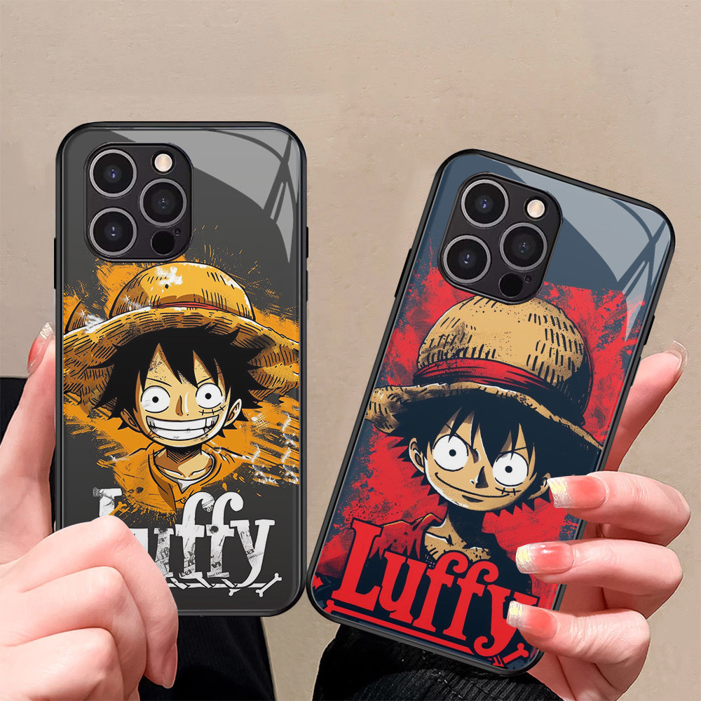 Kaca Mewah Casing untuk iPhone 7 13 Mini 8 Pro Max Plus SE 2020 2022 Case T-13 One Piece Luffy