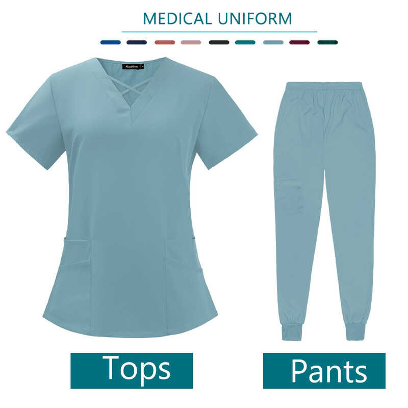 ￥ Nurse Quick Dry Unisex Scrubs Hospital Surgery Suit Medical Uniform Spa Klinik Dentist Pekerjaa