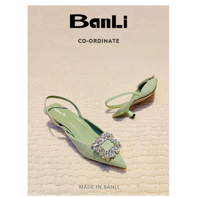 Banli 2022 baru pendek diamond ujung kecil aroma sandal tumit tinggi musim panas sepatu wanita