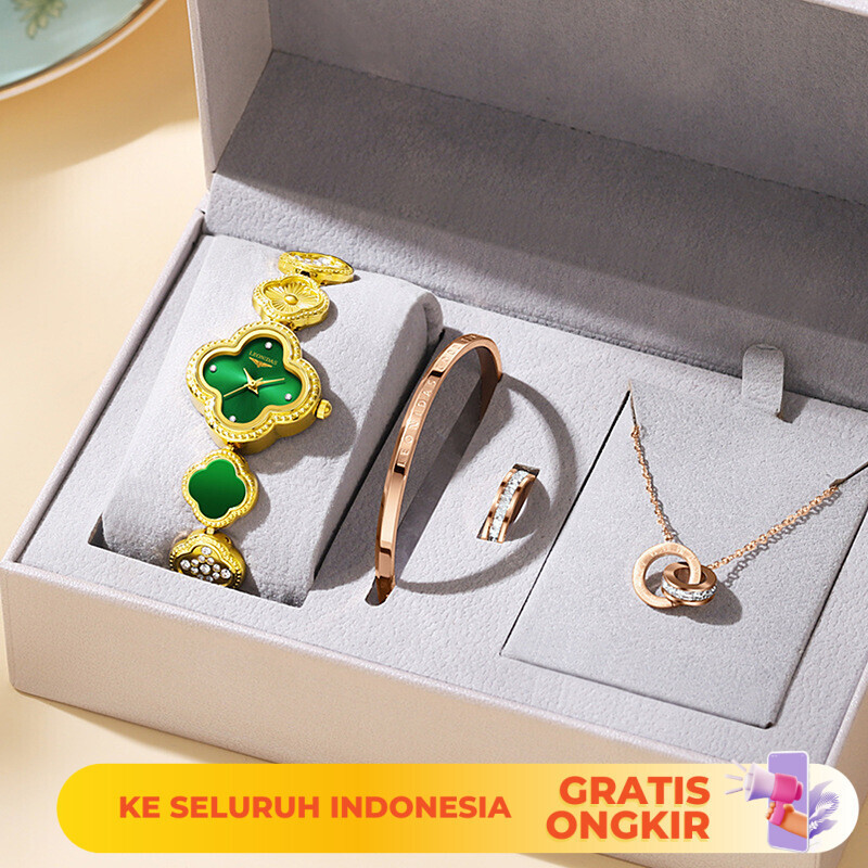 Jam Tangan Wanita  Leonidas LEONIDAS Premium Exquisite Chain Women's Lucky Four Leaf Grass Bracelet 