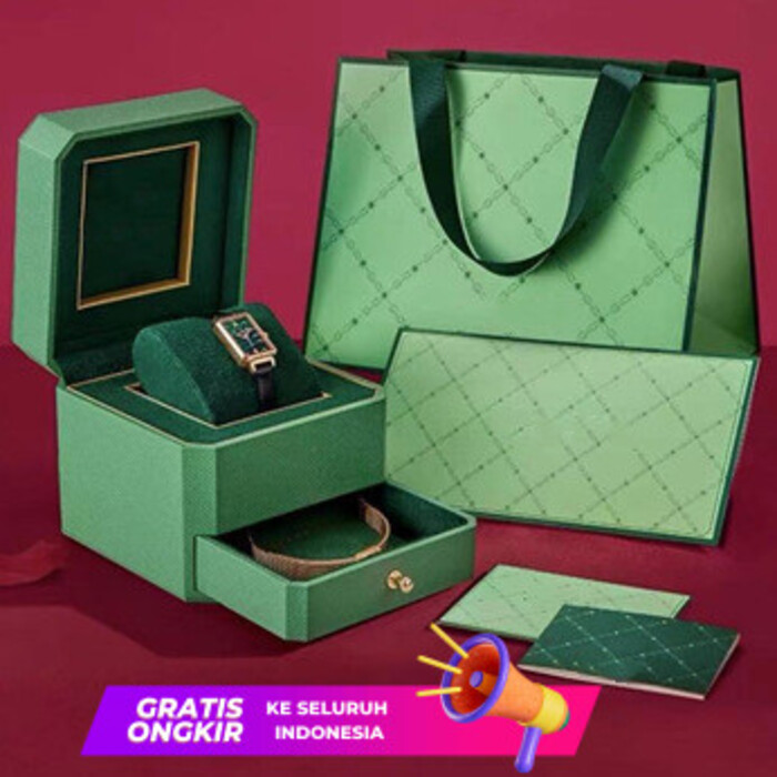 Jam Tangan Wanita  Rose Green Lola Small Gold Square British Starry Sky Watch Women's Set