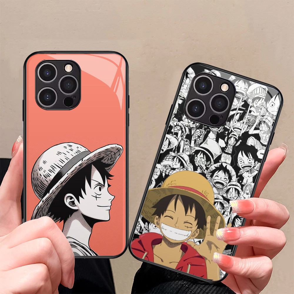 Kaca Mewah Casing untuk iPhone 7 13 Mini 8 Pro Max Plus SE 2020 2022 Case J-17 One Piece Luffy