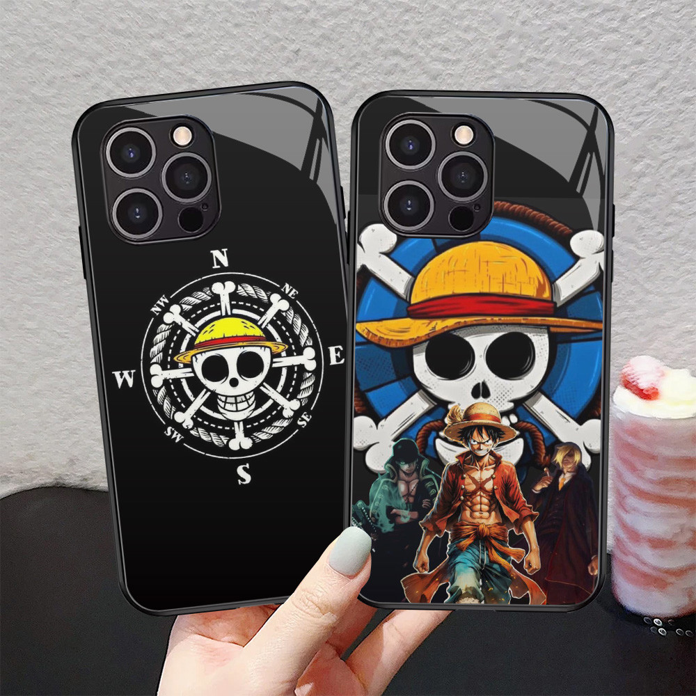 Kaca Mewah Casing untuk iPhone 7 13 Mini 8 Pro Max Plus SE 2020 2022 Case T-26 Logo One Piece