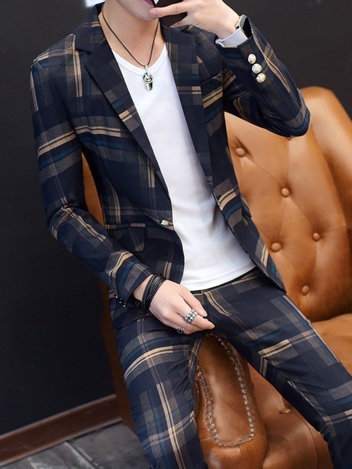 Setelan Jas Pria  Pakaian mini remaja baju licin cocok dengan versi Korea trendy dua potong set laki