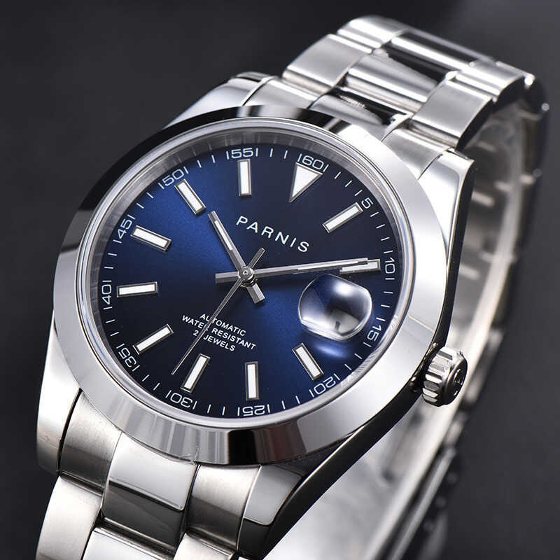 Parnis Blue Dial Men's Watch Calendar Miyota 8215 Movement 21 Jewels Automatic Mechanical Men W